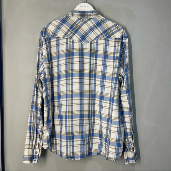 Lucky Brand Pearl Snap Shirt Mens XL Blue Plaid Long Sleeve Western Classic Fit - Picture 9 of 9